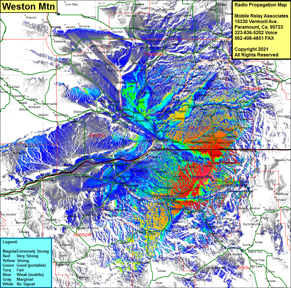 heat map radio coverage Weston Mtn